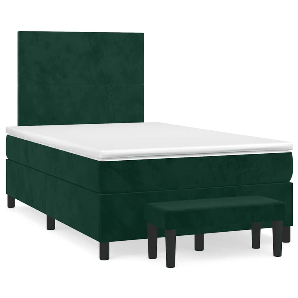 vidaXL Κρεβάτι Boxspring με Στρώμα Σκούρο Πράσινο 120x200εκ. Βελούδινο