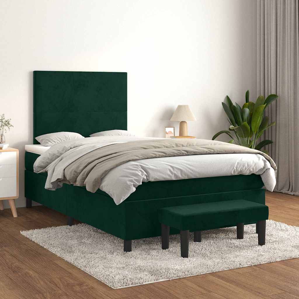 vidaXL Κρεβάτι Boxspring με Στρώμα Σκούρο Πράσινο 120x200εκ. Βελούδινο