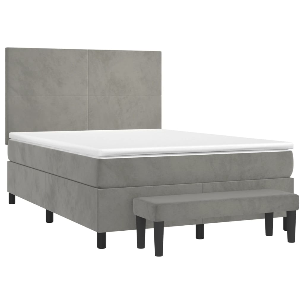 vidaXL Κρεβάτι Boxspring με Στρώμα Ανοιχτό Γκρι 140x190 εκ. Βελούδινο