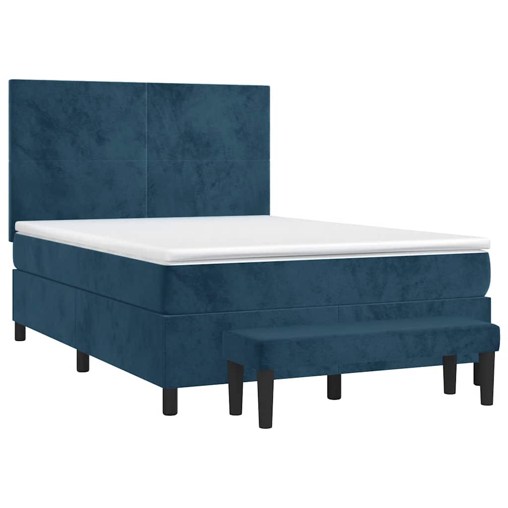 vidaXL Κρεβάτι Boxspring με Στρώμα Σκούρο Μπλε 140x190 εκ. Βελούδινο