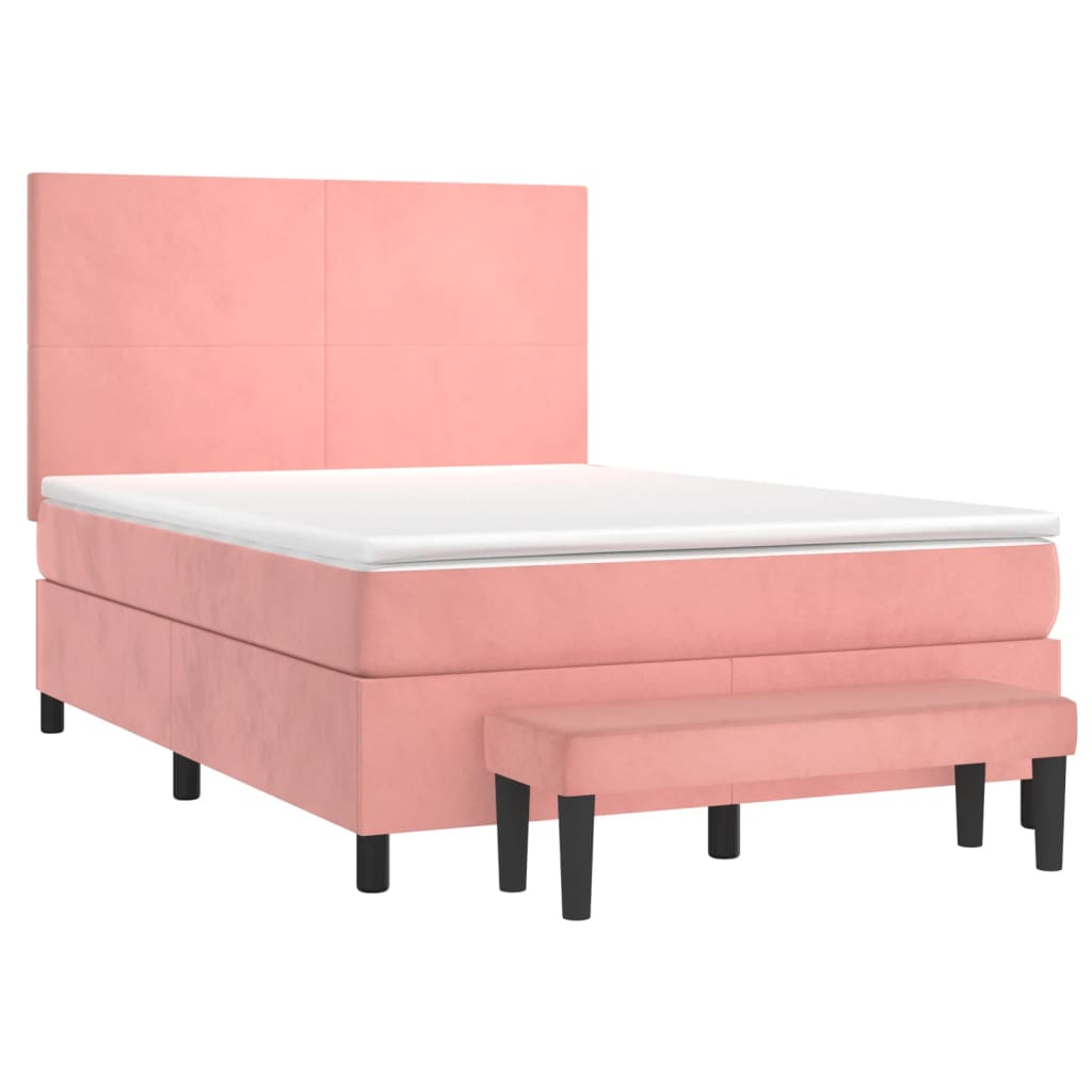 vidaXL Κρεβάτι Boxspring με Στρώμα Ροζ 140x190 εκ. Βελούδινο