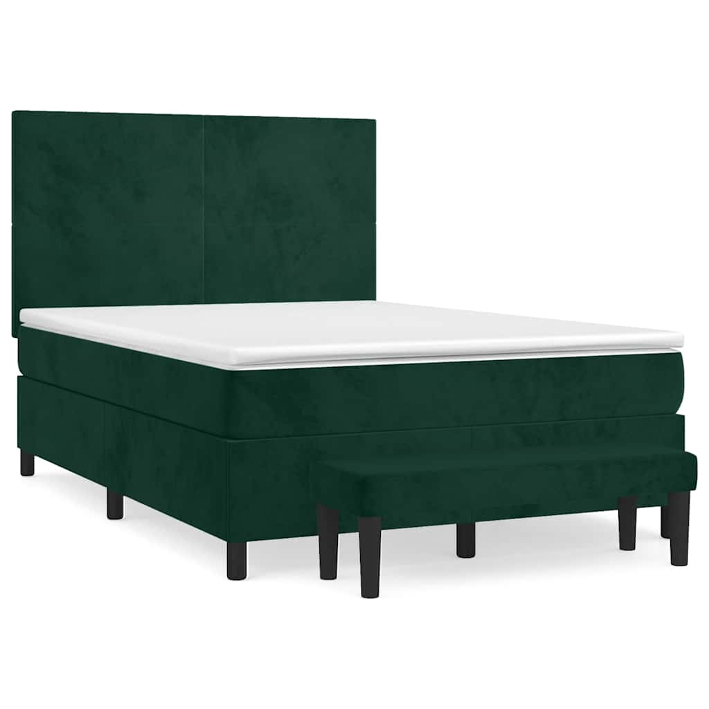 vidaXL Κρεβάτι Boxspring με Στρώμα Σκούρο Πράσινο 140x200εκ. Βελούδινο