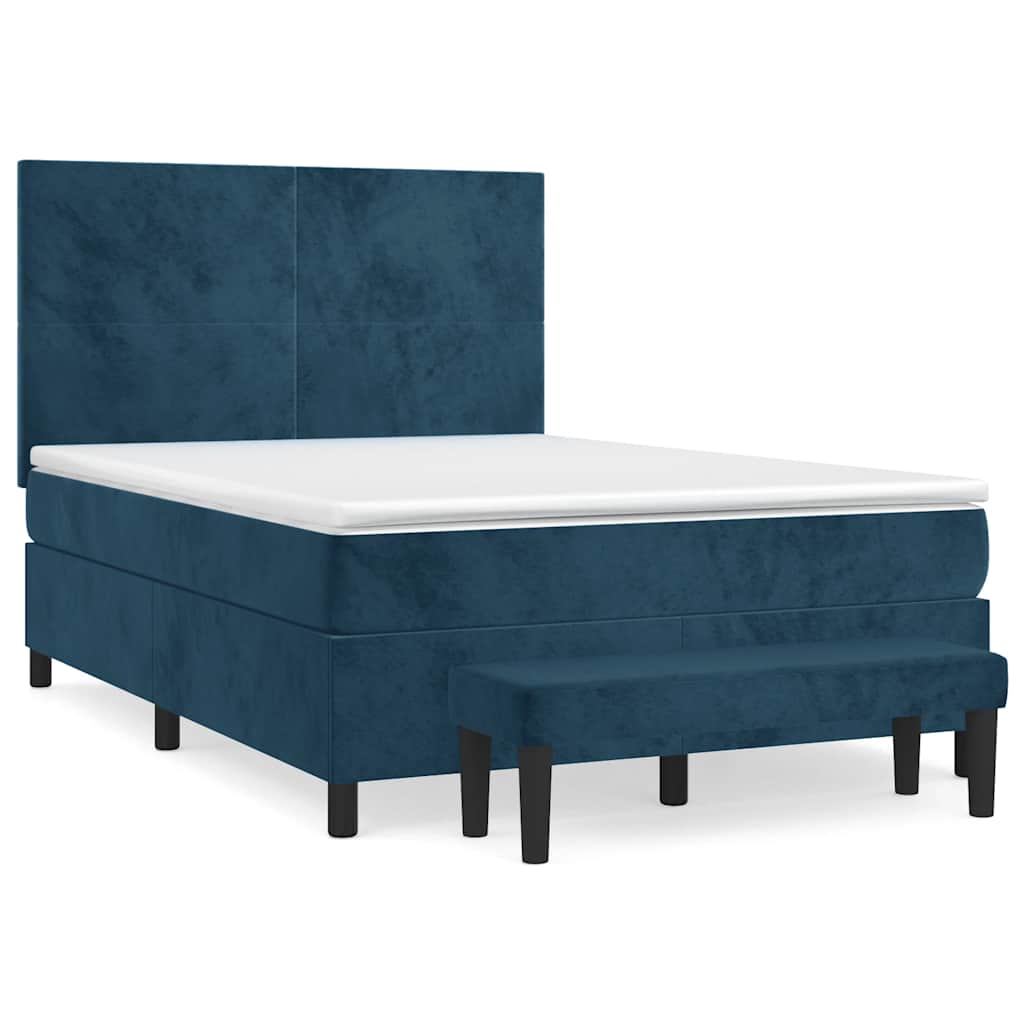 vidaXL Κρεβάτι Boxspring με Στρώμα Σκούρο Μπλε 140x200 εκ. Βελούδινο