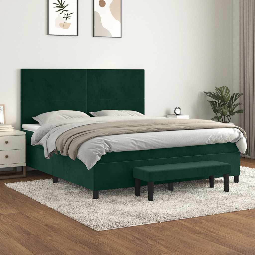 vidaXL Κρεβάτι Boxspring με Στρώμα Σκούρο Πράσινο 160x200εκ. Βελούδινο