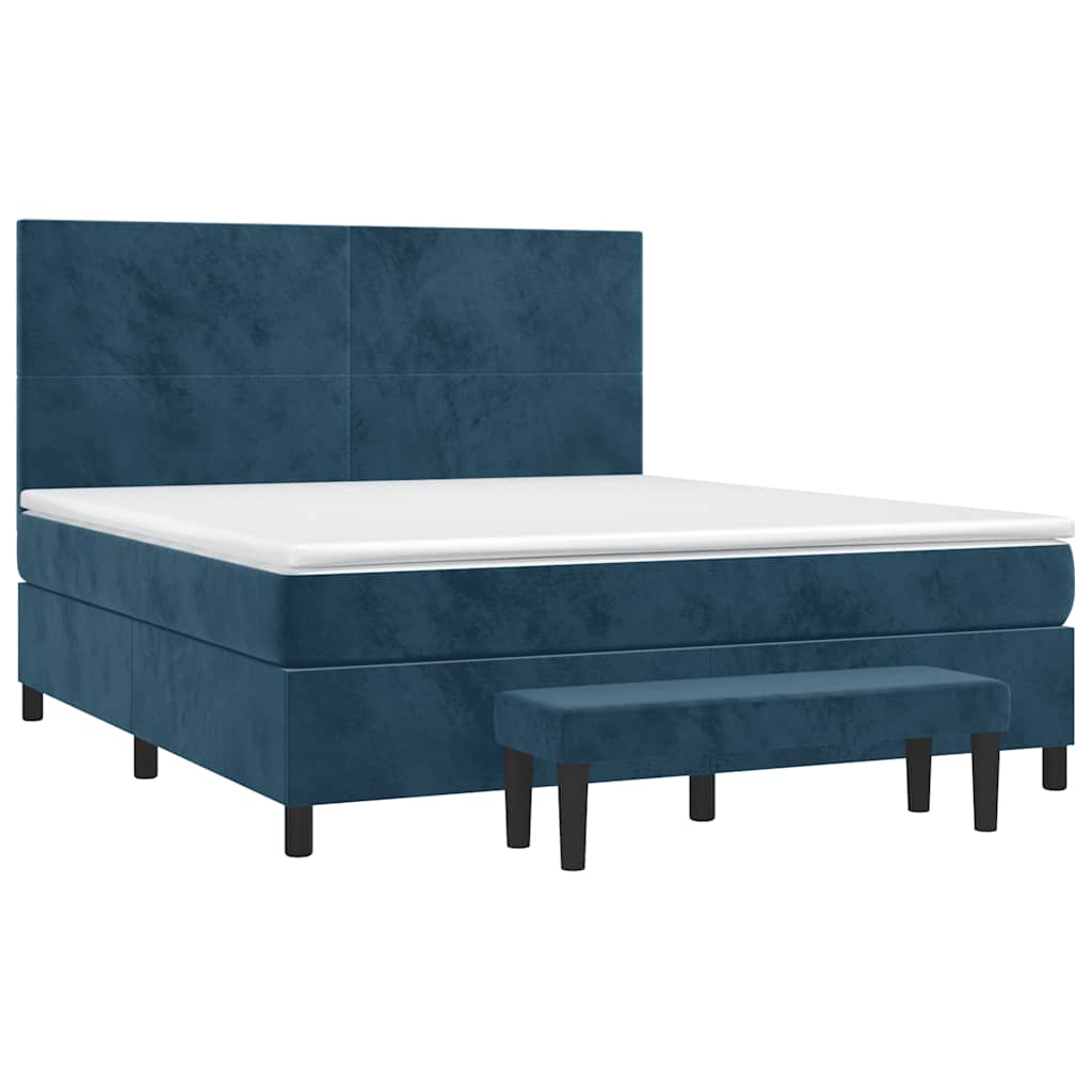 vidaXL Κρεβάτι Boxspring με Στρώμα Σκούρο Μπλε 160x200 εκ. Βελούδινο