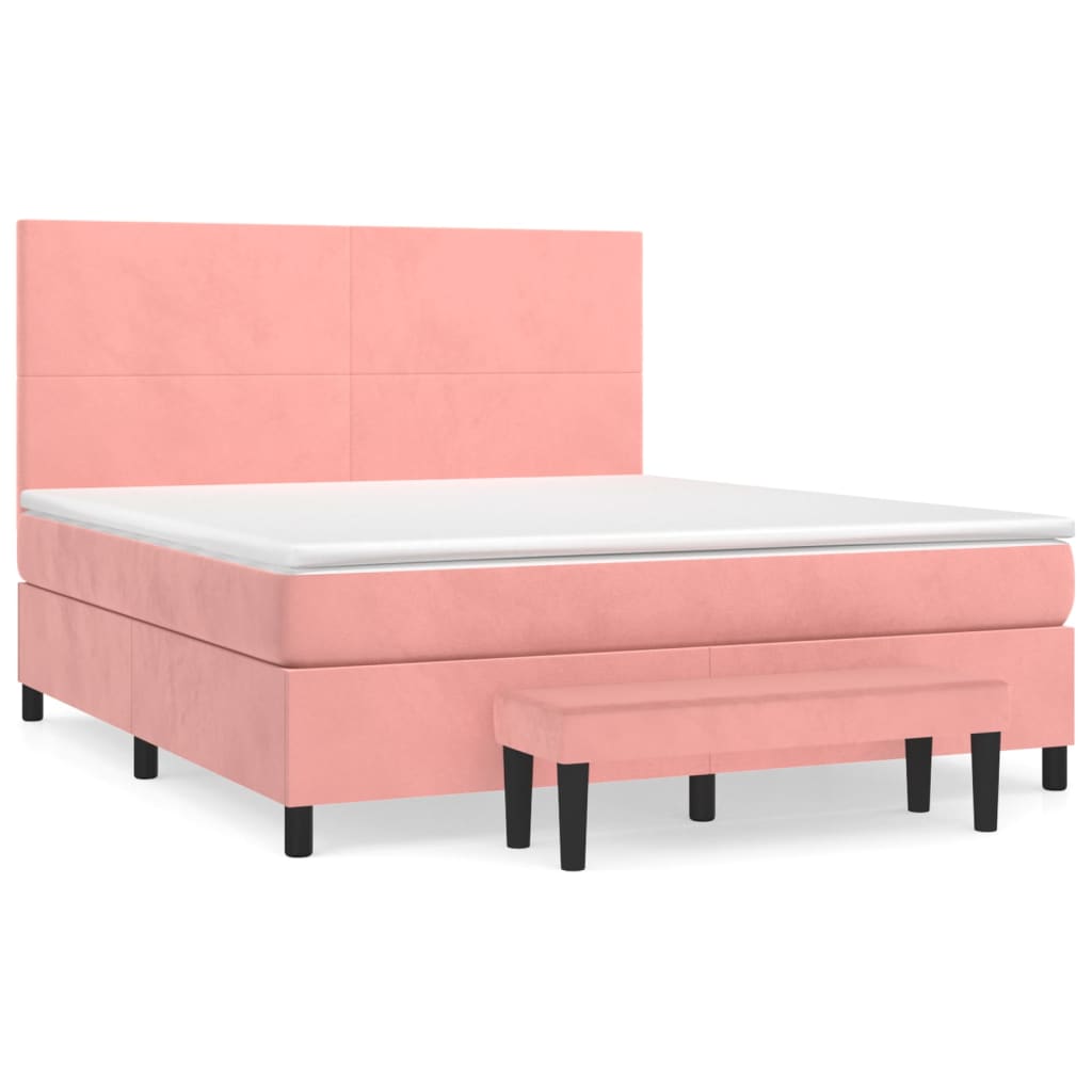 vidaXL Κρεβάτι Boxspring με Στρώμα Ροζ 160x200 εκ. Βελούδινο