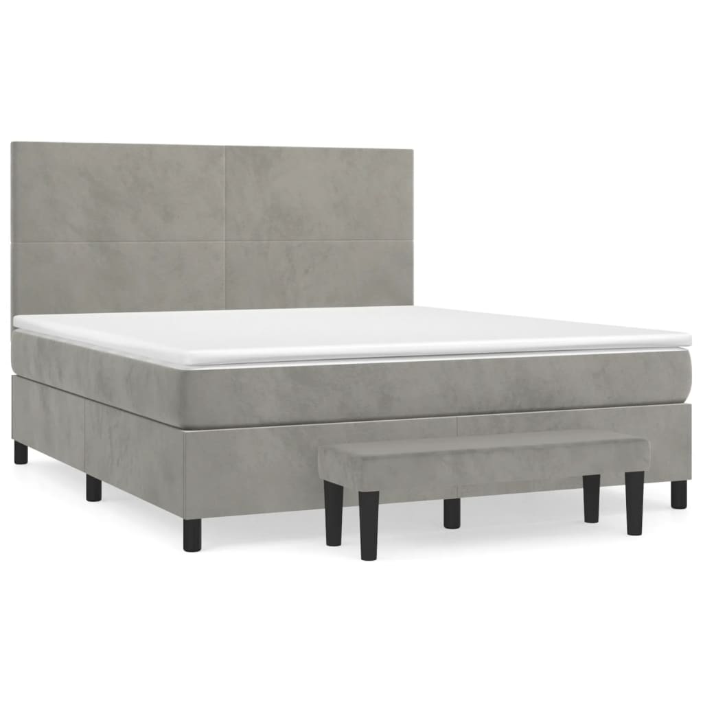 vidaXL Κρεβάτι Boxspring με Στρώμα Ανοιχτό Γκρι 180x200 εκ. Βελούδινο