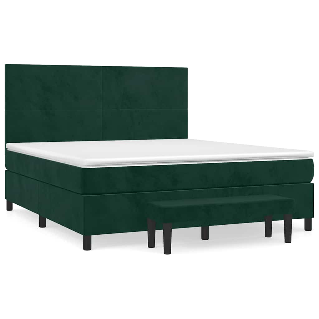 vidaXL Κρεβάτι Boxspring με Στρώμα Σκούρο Πράσινο 180x200εκ. Βελούδινο