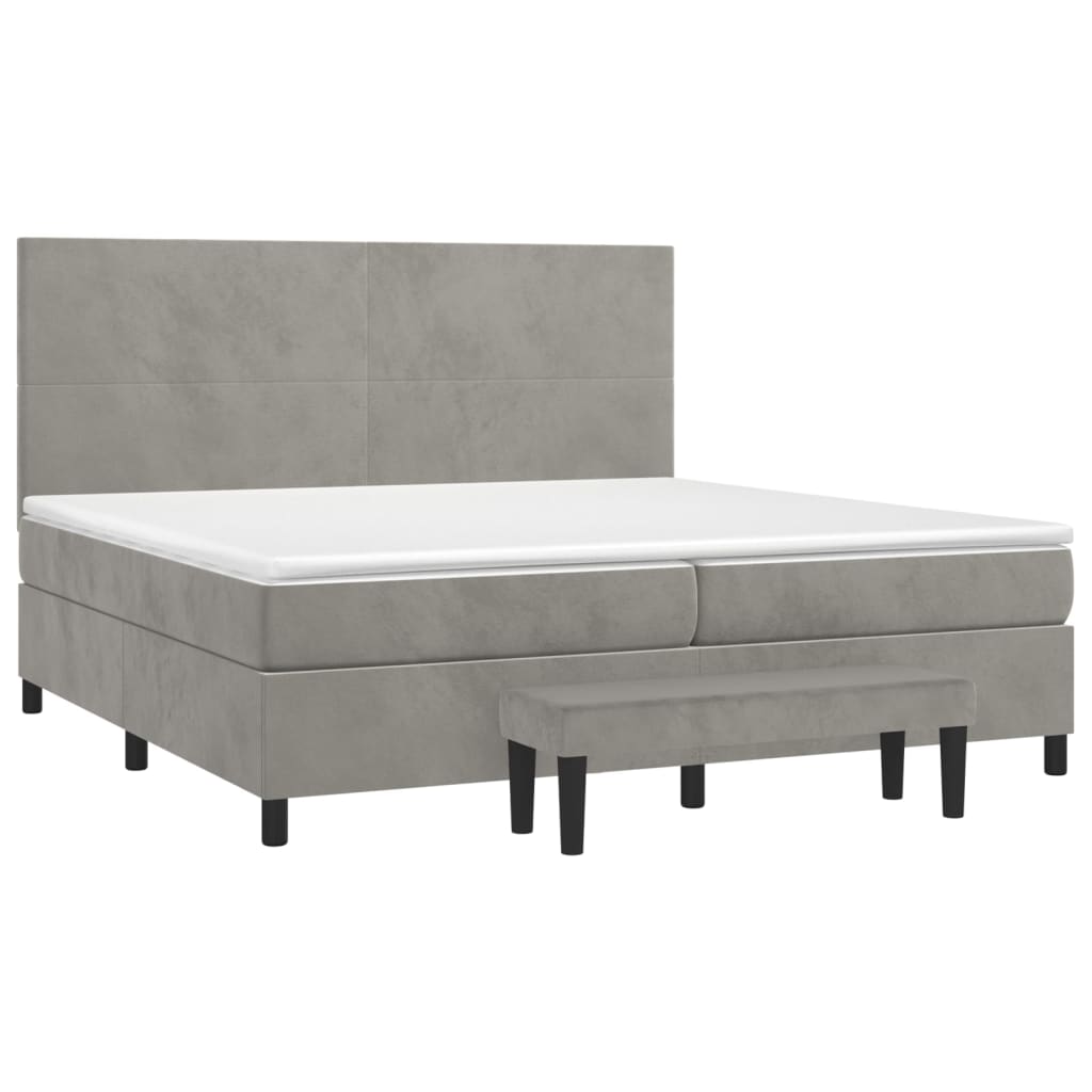 vidaXL Κρεβάτι Boxspring με Στρώμα Ανοιχτό Γκρι 200x200 εκ. Βελούδινο