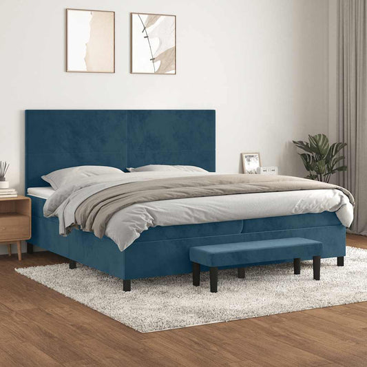 vidaXL Κρεβάτι Boxspring με Στρώμα Σκούρο Μπλε 200x200 εκ. Βελούδινο