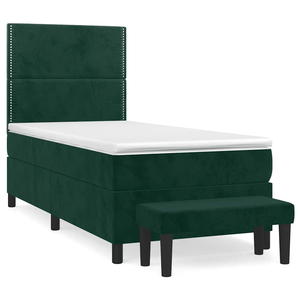 vidaXL Κρεβάτι Boxspring με Στρώμα Σκούρο Πράσινο 90x190 εκ. Βελούδινο