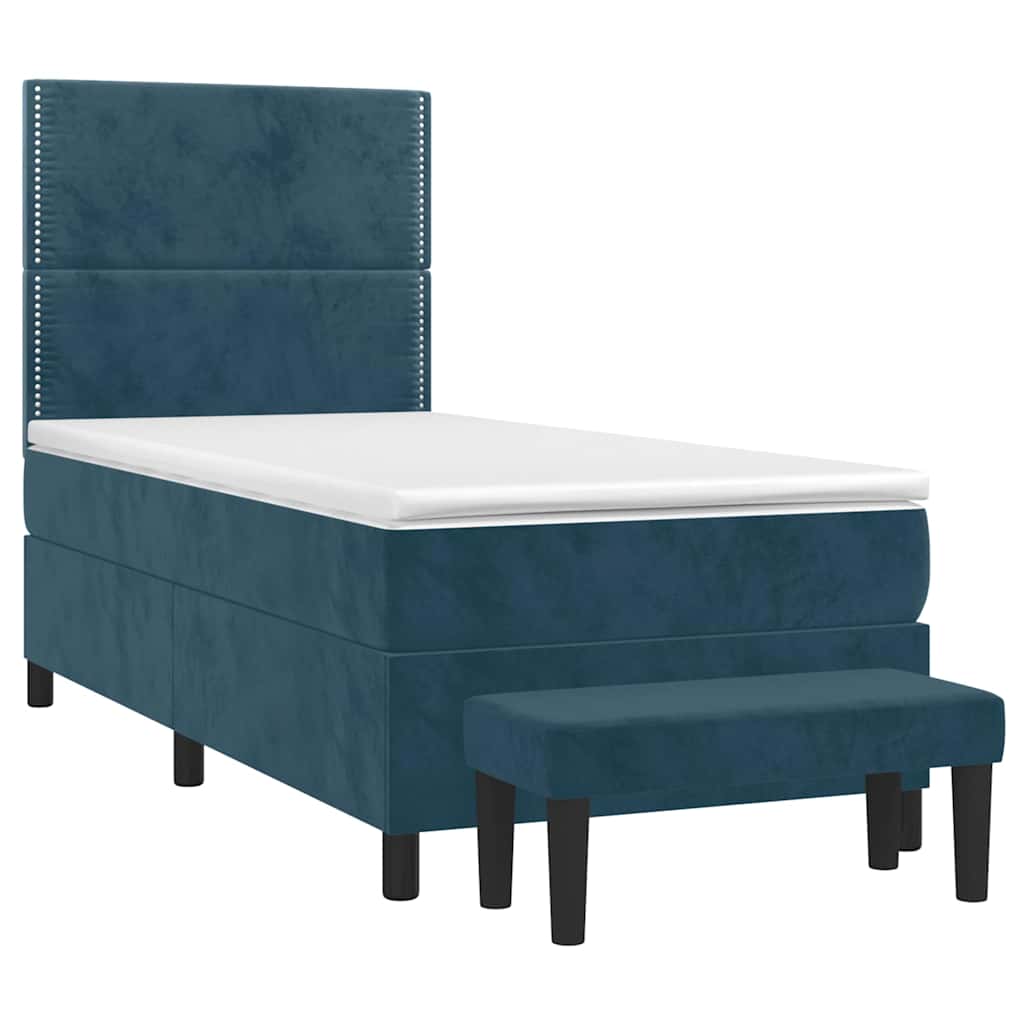 vidaXL Κρεβάτι Boxspring με Στρώμα Σκούρο Μπλε 90x200 εκ. Βελούδινο