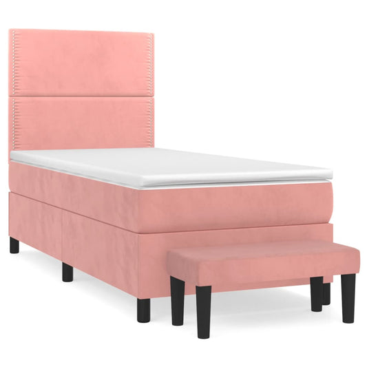 vidaXL Κρεβάτι Boxspring με Στρώμα Ροζ 90x200 εκ. Βελούδινο