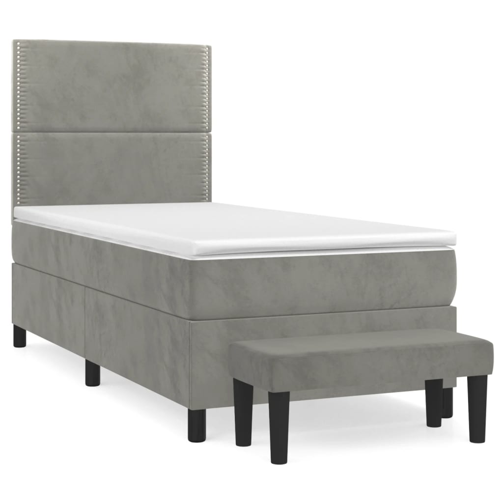 vidaXL Κρεβάτι Boxspring με Στρώμα Ανοιχτό Γκρι 100x200 εκ. Βελούδινο