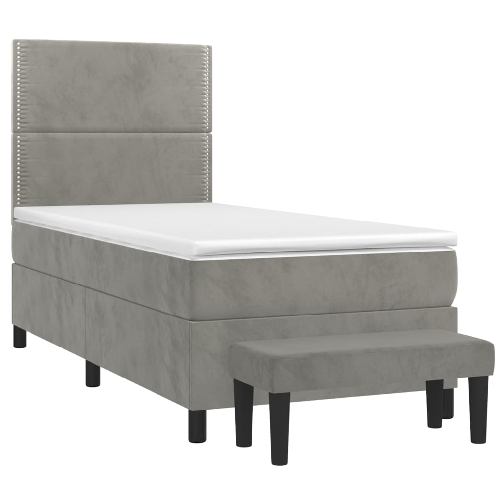 vidaXL Κρεβάτι Boxspring με Στρώμα Ανοιχτό Γκρι 100x200 εκ. Βελούδινο