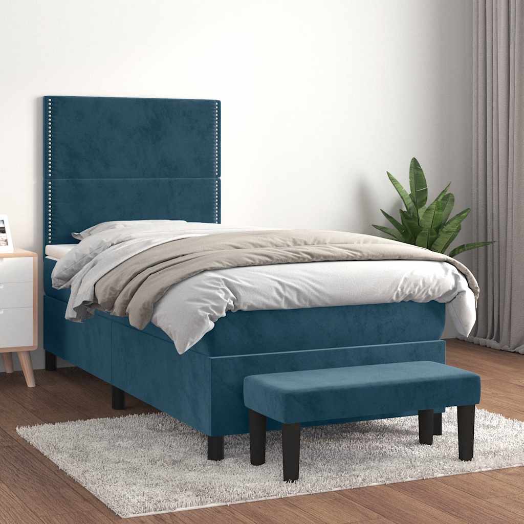 vidaXL Κρεβάτι Boxspring με Στρώμα Σκούρο Μπλε 100x200 εκ. Βελούδινο