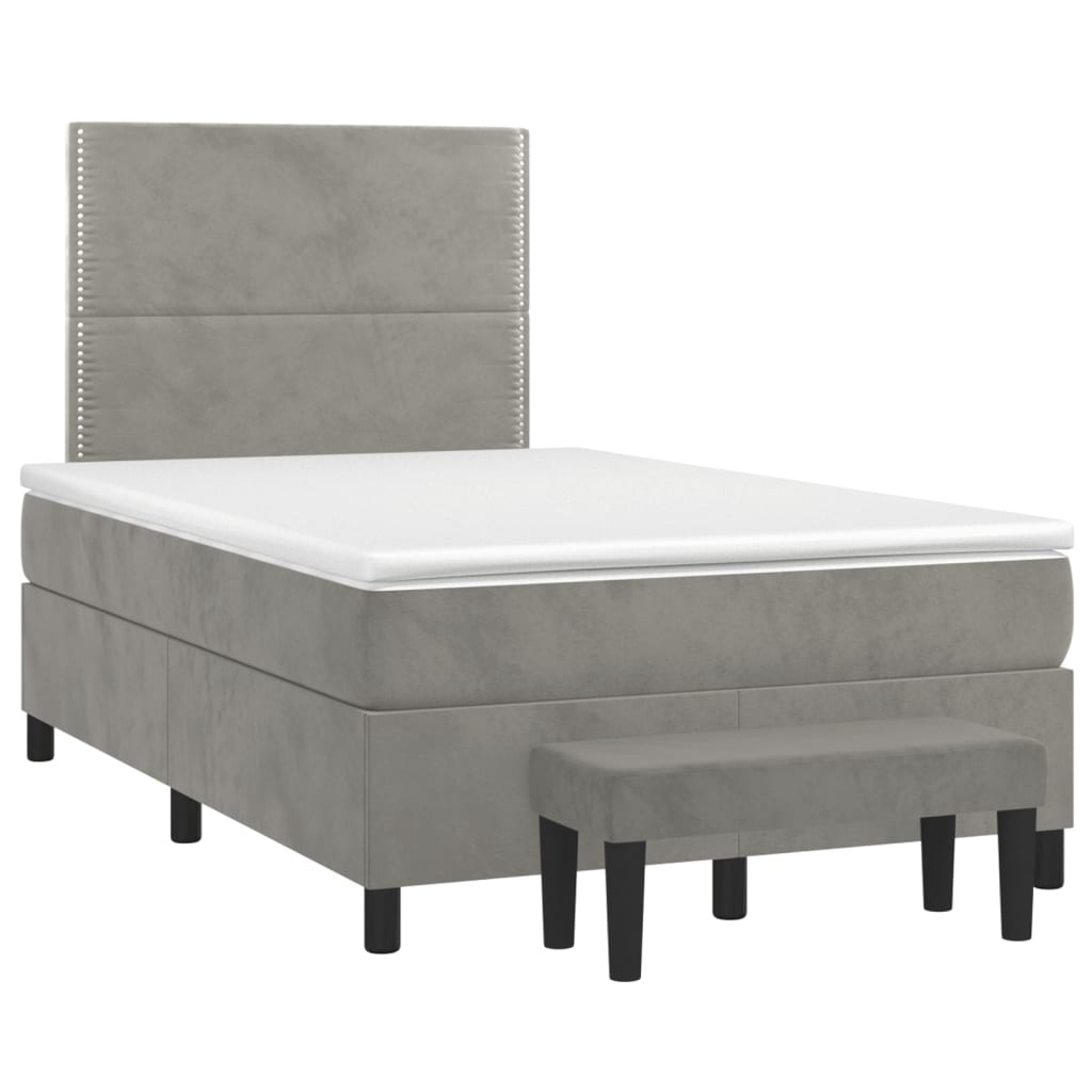 vidaXL Κρεβάτι Boxspring με Στρώμα Ανοιχτό Γκρι 120x200 εκ. Βελούδινο