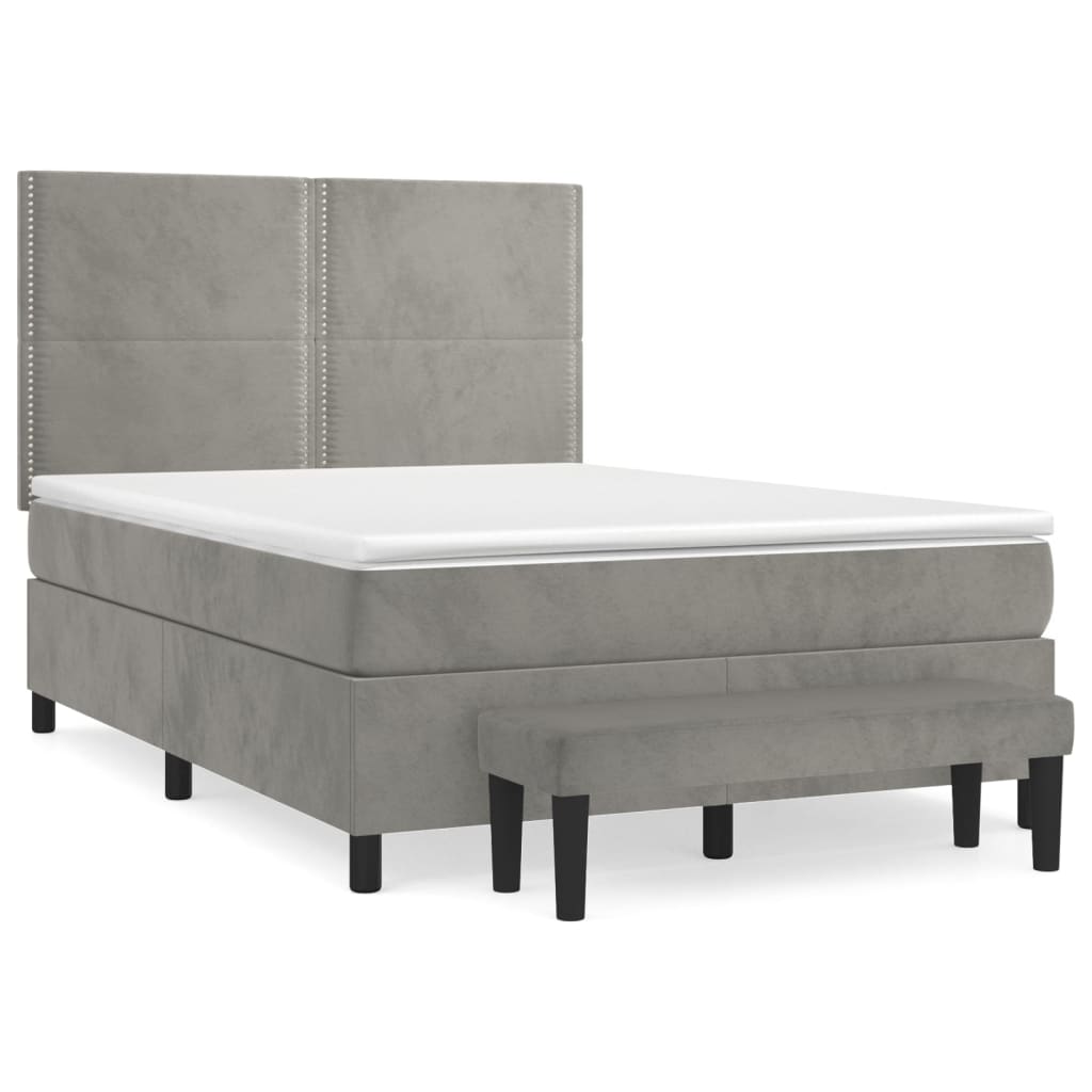 vidaXL Κρεβάτι Boxspring με Στρώμα Ανοιχτό Γκρι 140x190 εκ. Βελούδινο