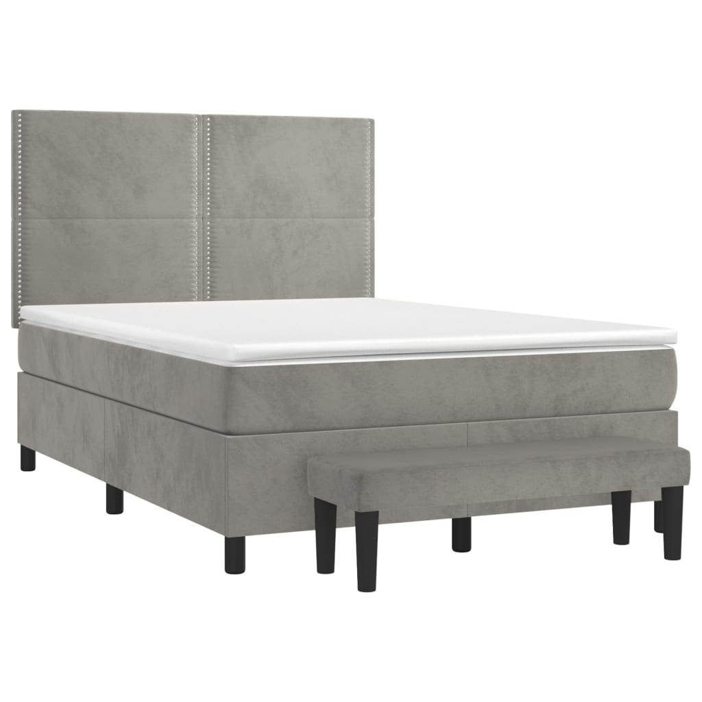 vidaXL Κρεβάτι Boxspring με Στρώμα Ανοιχτό Γκρι 140x190 εκ. Βελούδινο
