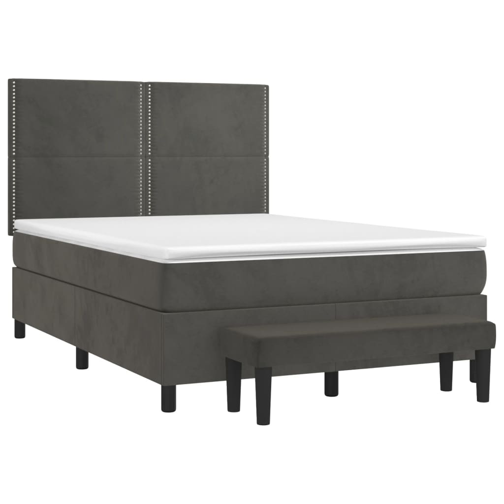 vidaXL Κρεβάτι Boxspring με Στρώμα Σκούρο Γκρι 140x190 εκ. Βελούδινο