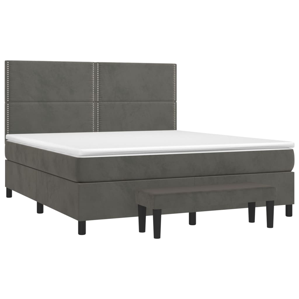 vidaXL Κρεβάτι Boxspring με Στρώμα Σκούρο Γκρι 160x200 εκ. Βελούδινο