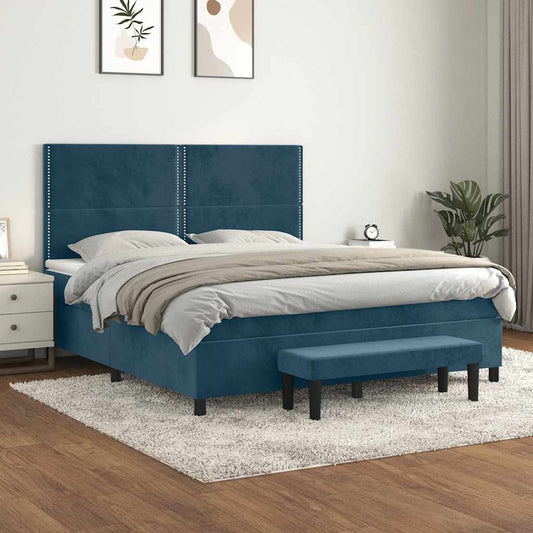 vidaXL Κρεβάτι Boxspring με Στρώμα Σκούρο Μπλε 160x200 εκ. Βελούδινο
