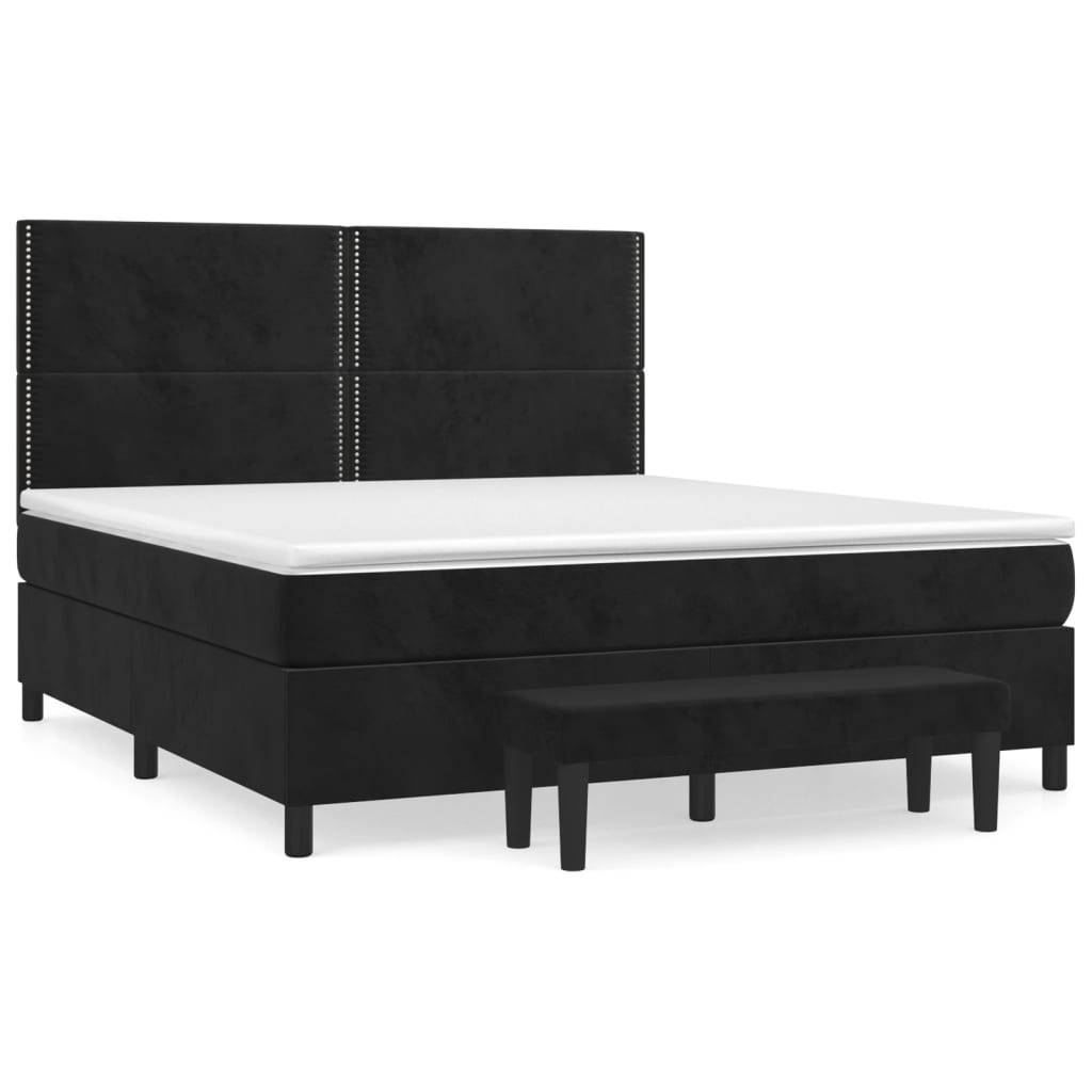 vidaXL Κρεβάτι Boxspring με Στρώμα Μαύρο 180x200 εκ. Βελούδινο