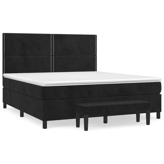vidaXL Κρεβάτι Boxspring με Στρώμα Μαύρο 180x200 εκ. Βελούδινο