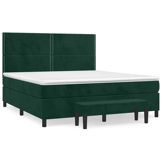 vidaXL Κρεβάτι Boxspring με Στρώμα Σκούρο Πράσινο 180x200εκ. Βελούδινο