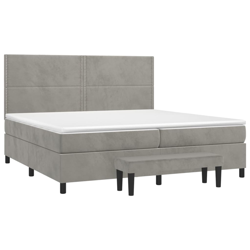 vidaXL Κρεβάτι Boxspring με Στρώμα Ανοιχτό Γκρι 200x200 εκ. Βελούδινο