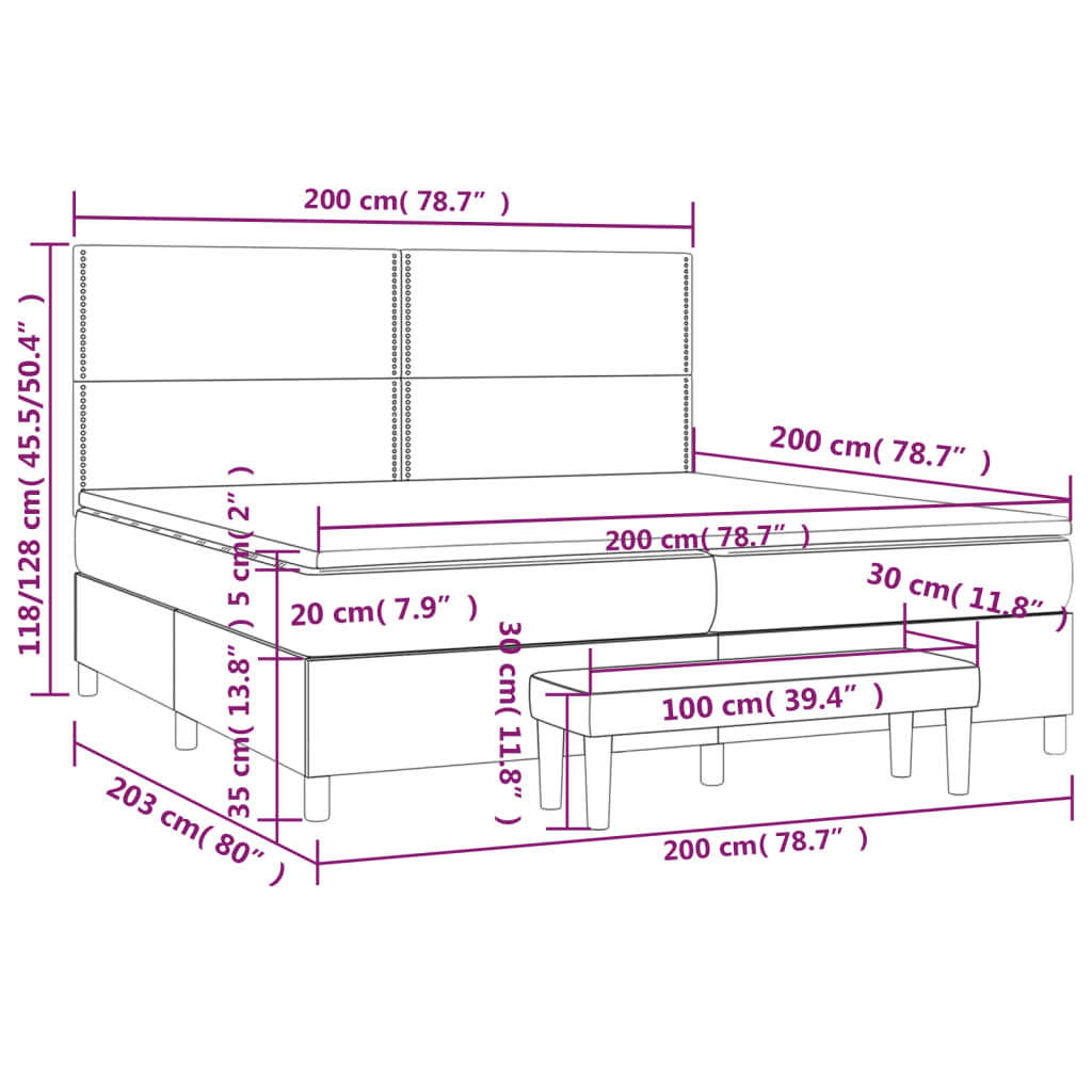 vidaXL Κρεβάτι Boxspring με Στρώμα Σκούρο Γκρι 200x200 εκ. Βελούδινο