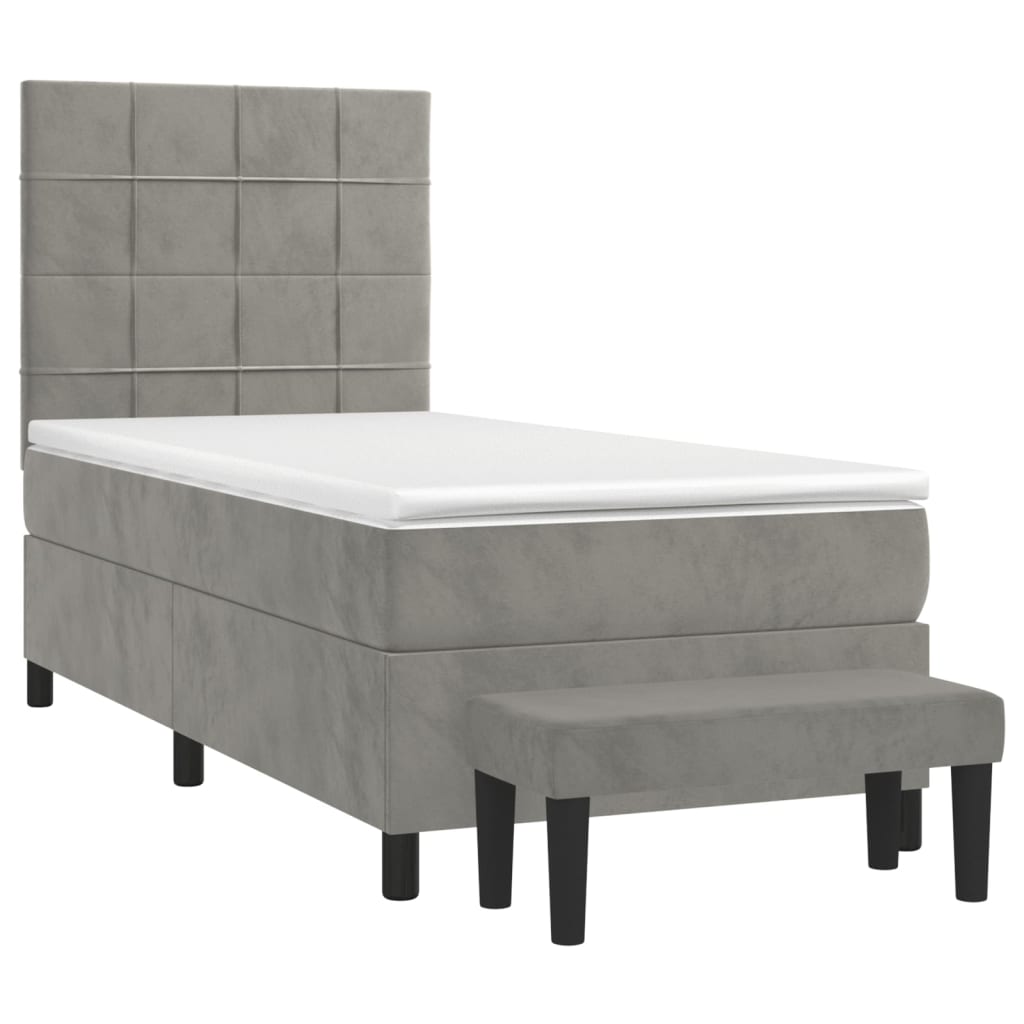 vidaXL Κρεβάτι Boxspring με Στρώμα Ανοιχτό Γκρι 80x200 εκ. Βελούδινο