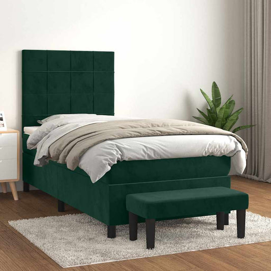 vidaXL Κρεβάτι Boxspring με Στρώμα Σκούρο Πράσινο 80x200 εκ. Βελούδινο