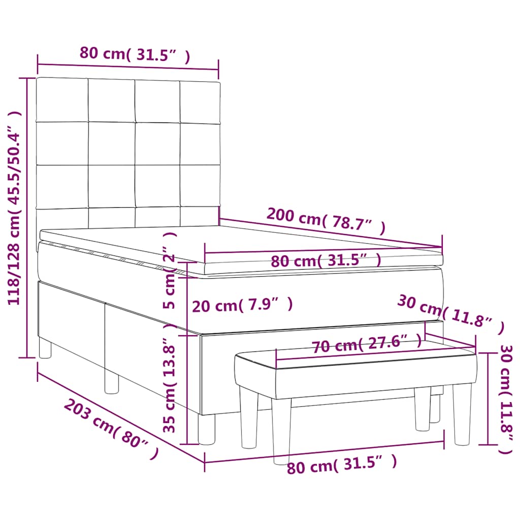 vidaXL Κρεβάτι Boxspring με Στρώμα Σκούρο Μπλε 80 x 200 εκ. Βελούδινο