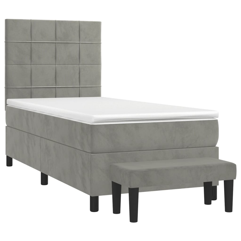 vidaXL Κρεβάτι Boxspring με Στρώμα Ανοιχτό Γκρι 90x190 εκ. Βελούδινο