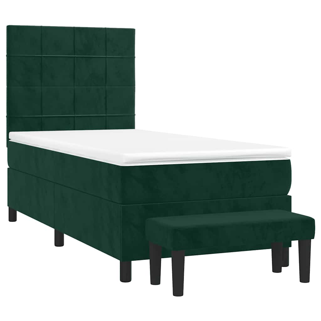 vidaXL Κρεβάτι Boxspring με Στρώμα Σκούρο Πράσινο 90x190 εκ. Βελούδινο