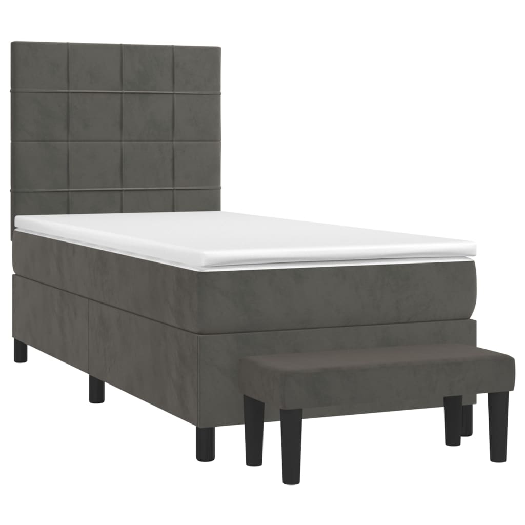 vidaXL Κρεβάτι Boxspring με Στρώμα Σκούρο Γκρι 90x200 εκ. Βελούδινο
