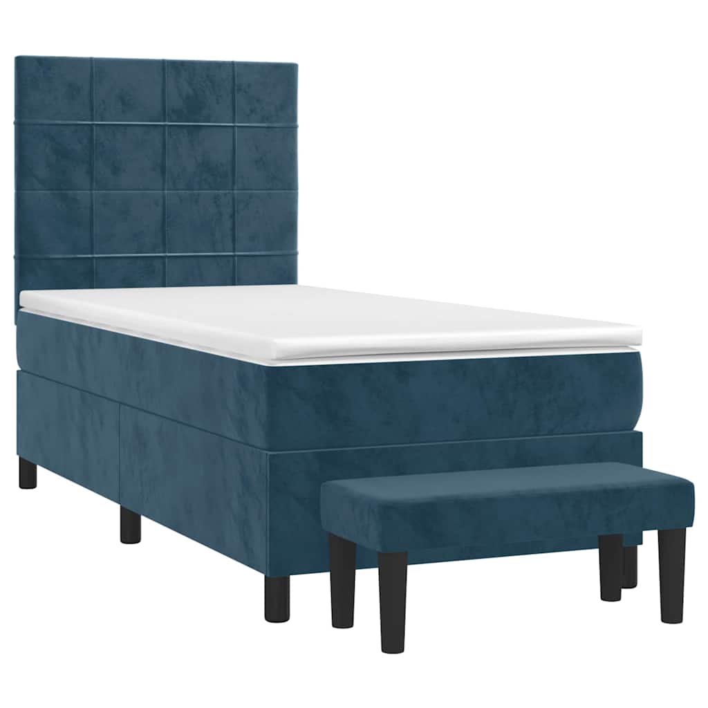 vidaXL Κρεβάτι Boxspring με Στρώμα Σκούρο Μπλε 90x200 εκ. Βελούδινο