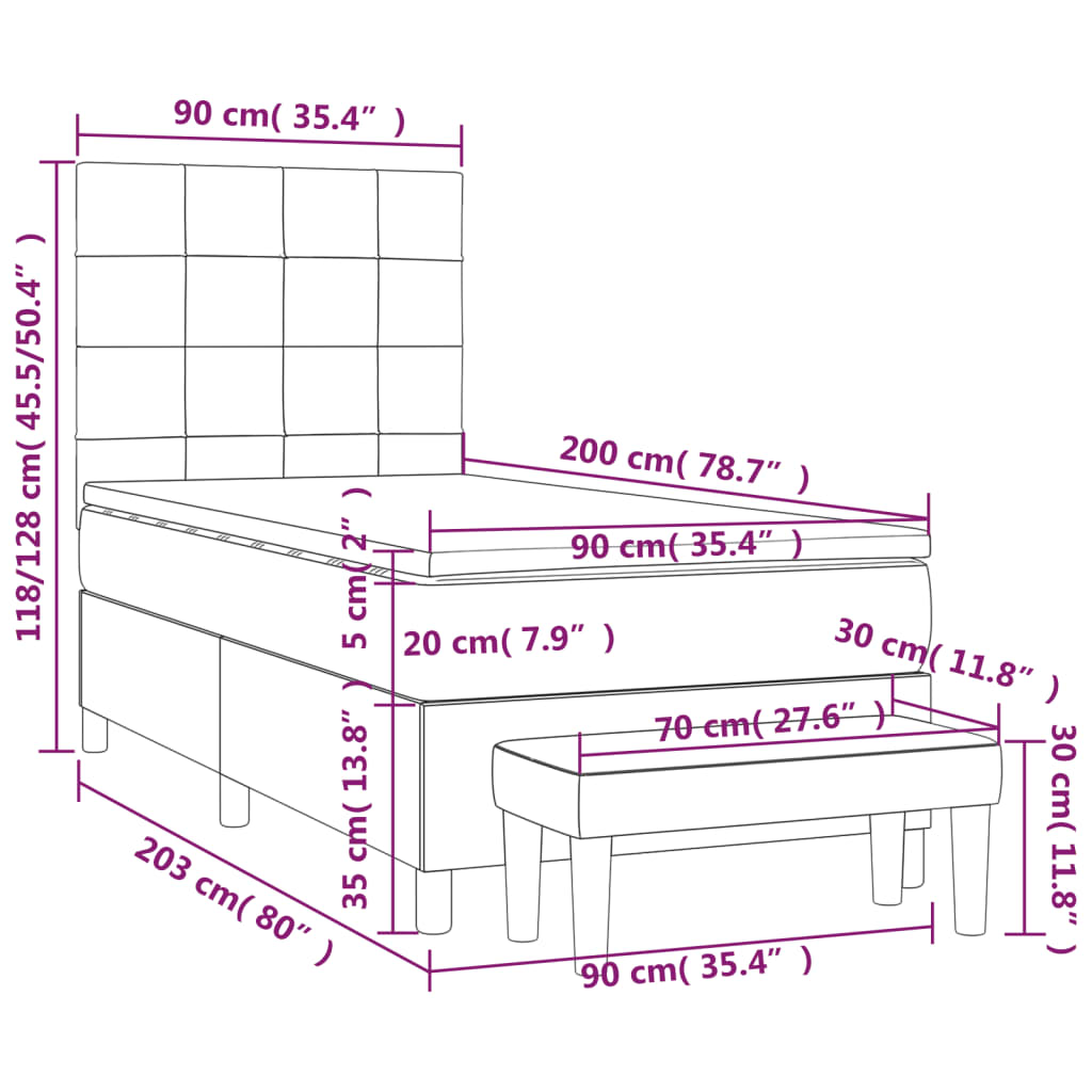 vidaXL Κρεβάτι Boxspring με Στρώμα Ροζ 90x200 εκ. Βελούδινο