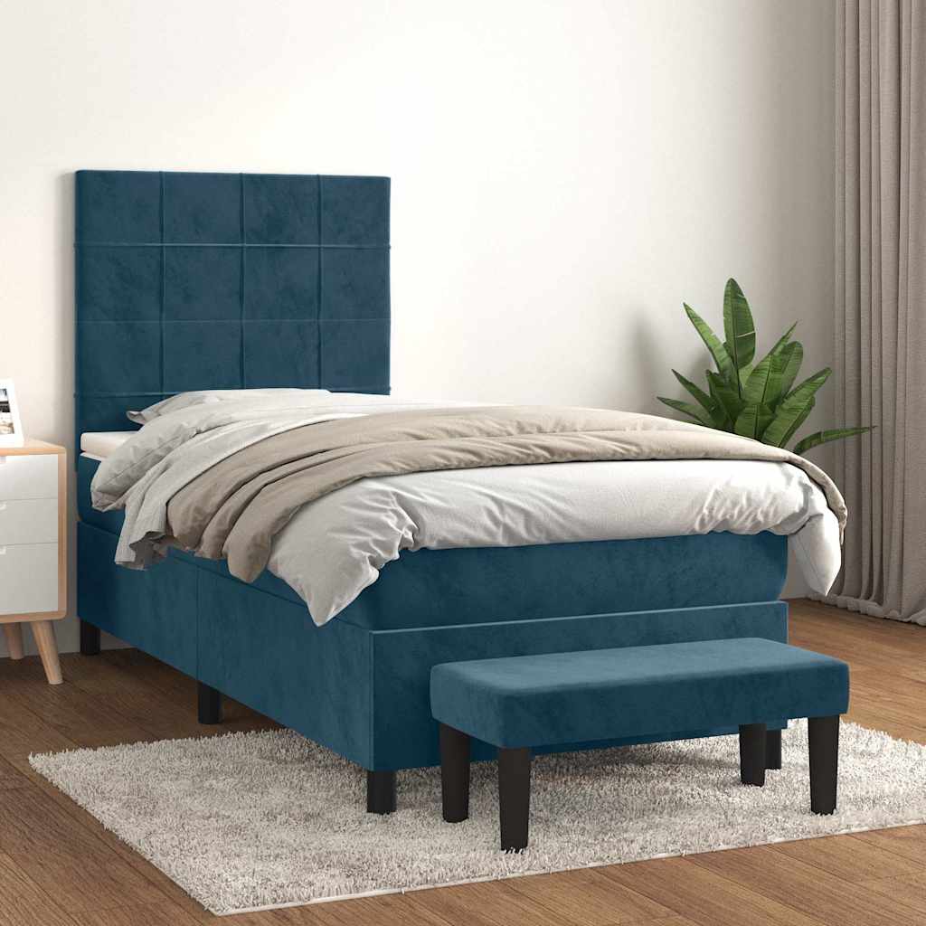 vidaXL Κρεβάτι Boxspring με Στρώμα Σκούρο Μπλε 100x200 εκ. Βελούδινο