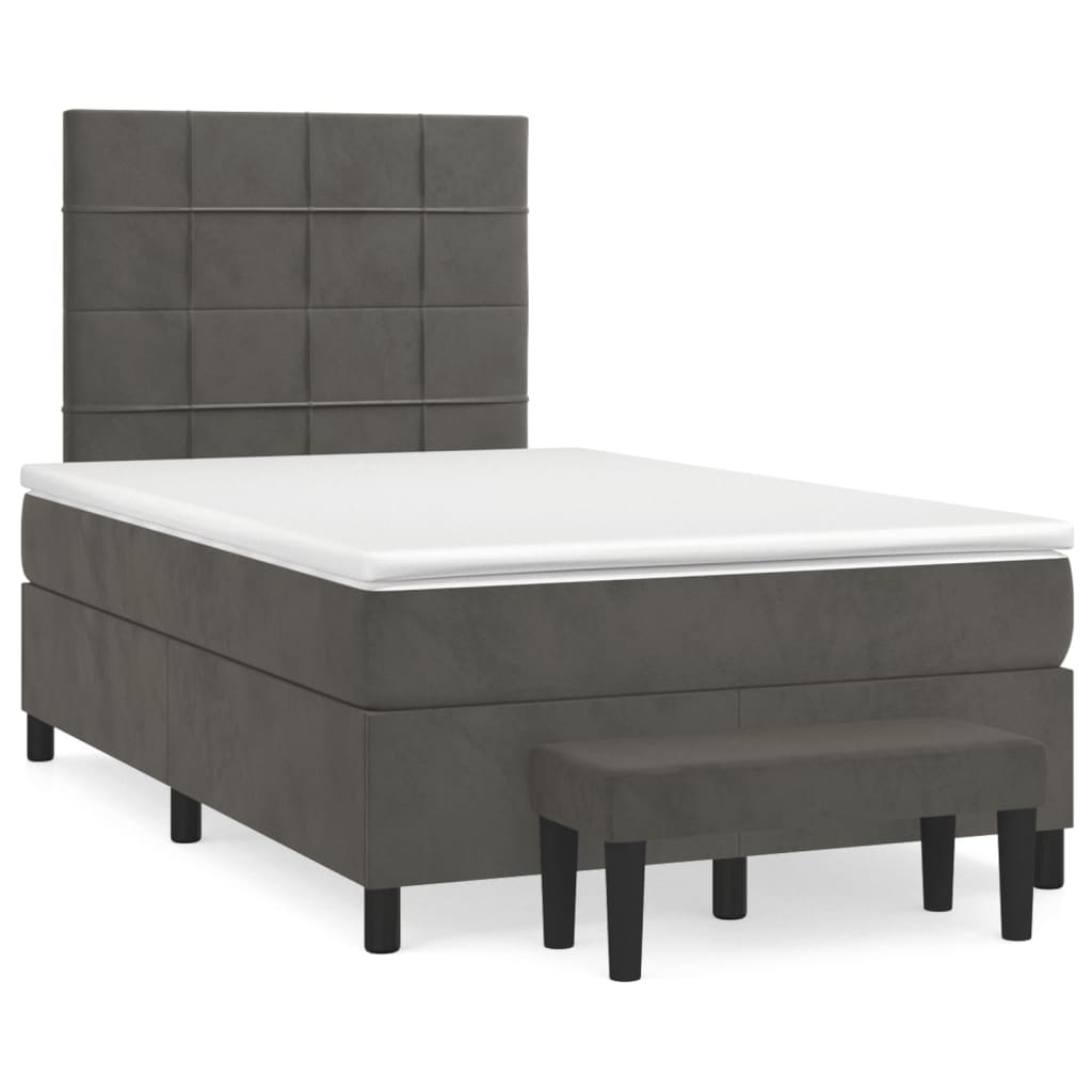 vidaXL Κρεβάτι Boxspring με Στρώμα Σκούρο Γκρι 120x200 εκ. Βελούδινο