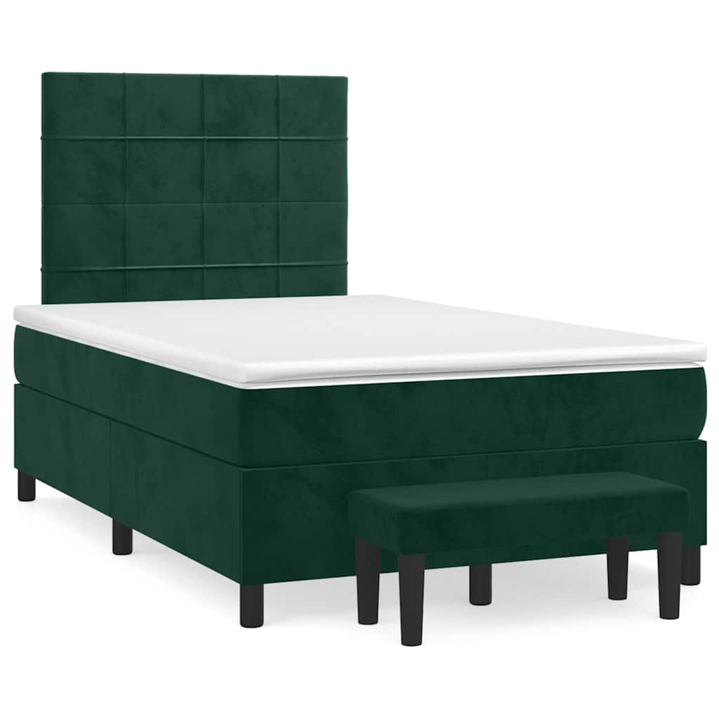 vidaXL Κρεβάτι Boxspring με Στρώμα Σκούρο Πράσινο 120x200εκ. Βελούδινο