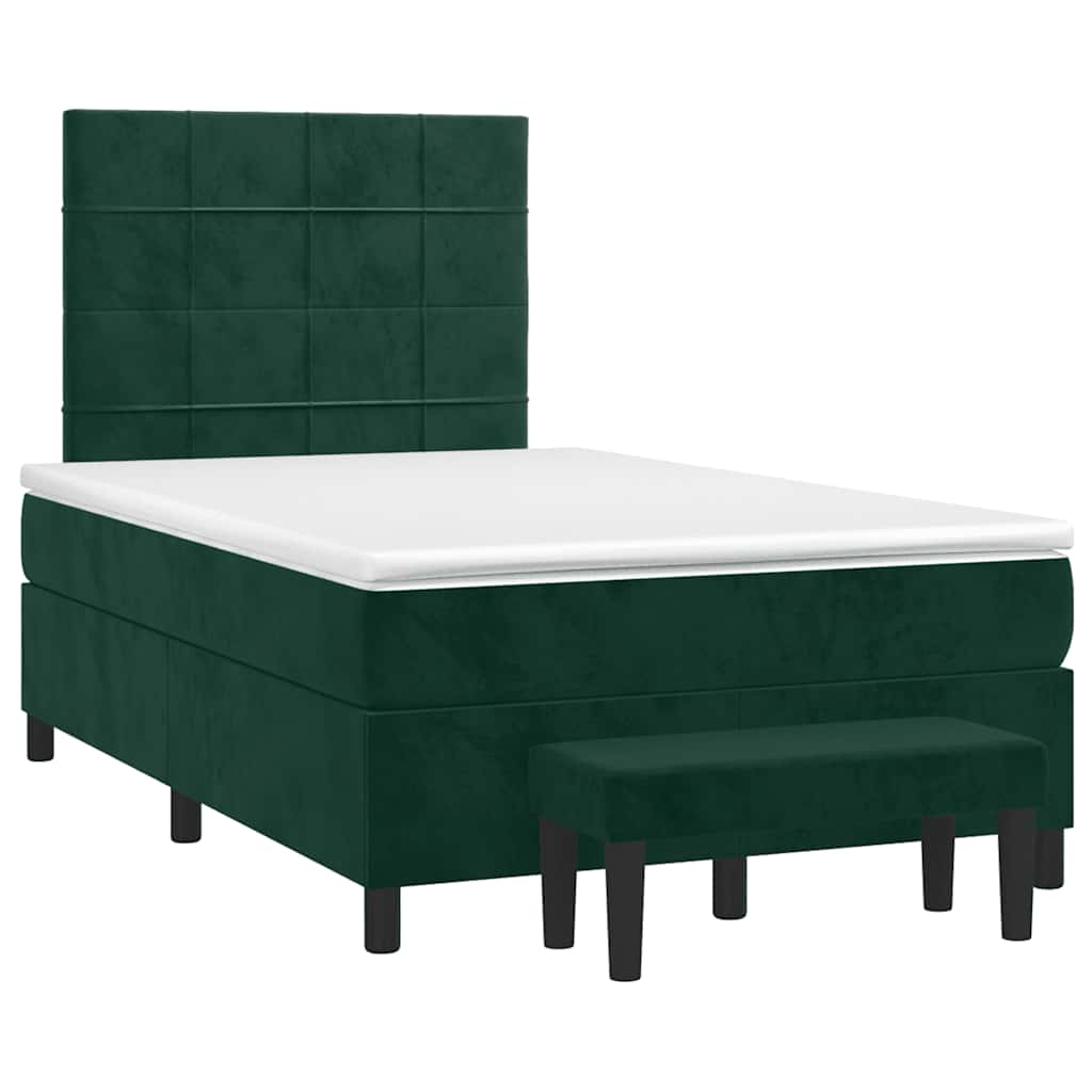 vidaXL Κρεβάτι Boxspring με Στρώμα Σκούρο Πράσινο 120x200εκ. Βελούδινο