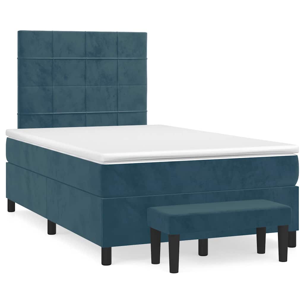 vidaXL Κρεβάτι Boxspring με Στρώμα Σκούρο Μπλε 120x200 εκ. Βελούδινο