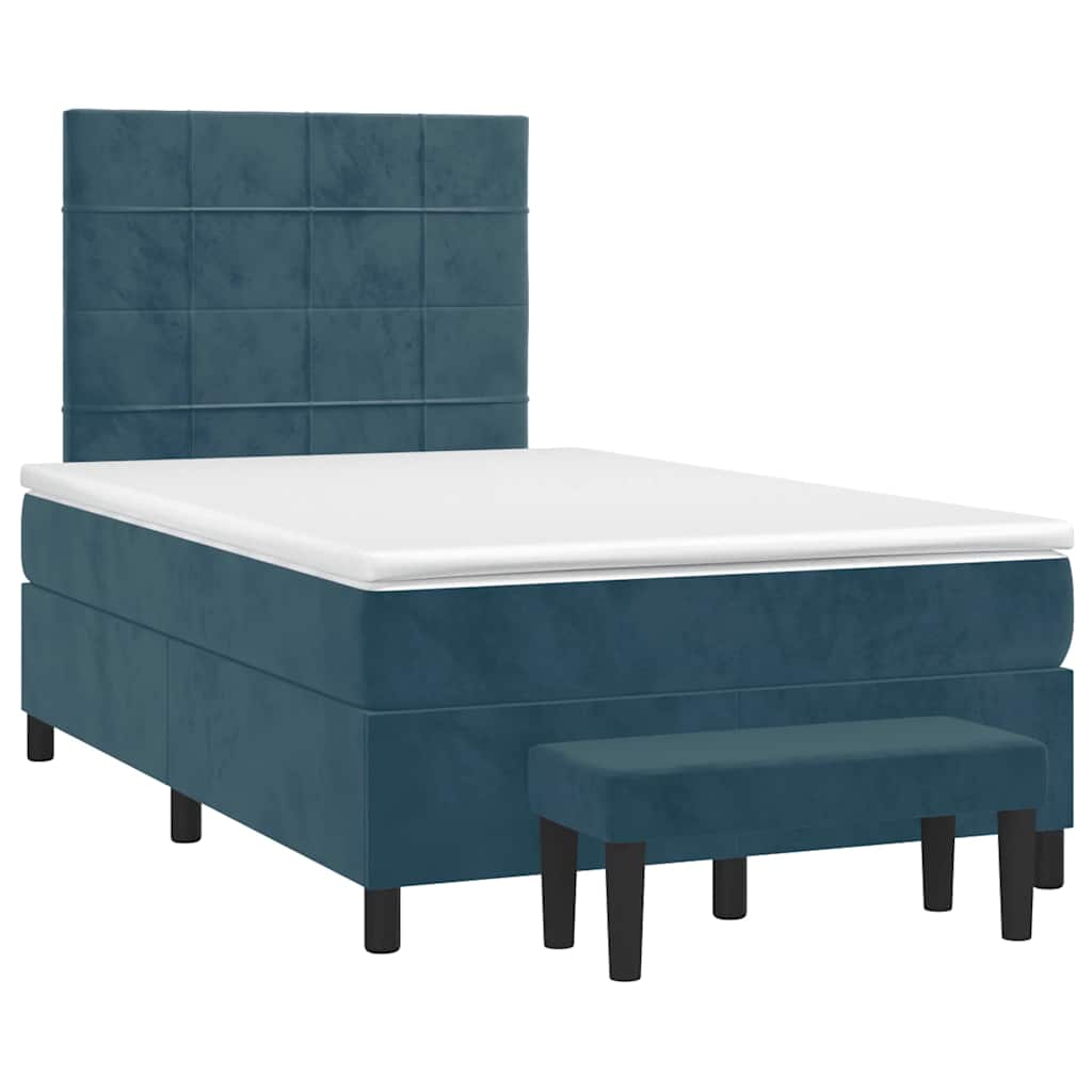 vidaXL Κρεβάτι Boxspring με Στρώμα Σκούρο Μπλε 120x200 εκ. Βελούδινο