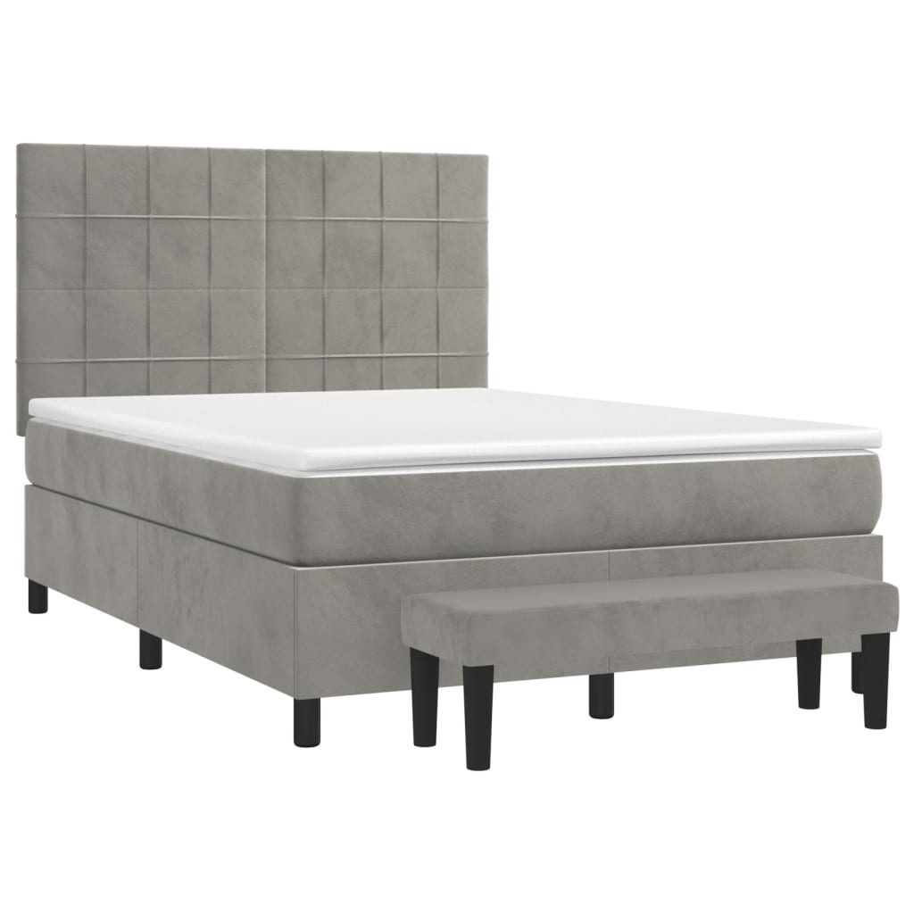 vidaXL Κρεβάτι Boxspring με Στρώμα Ανοιχτό Γκρι 140x190 εκ. Βελούδινο