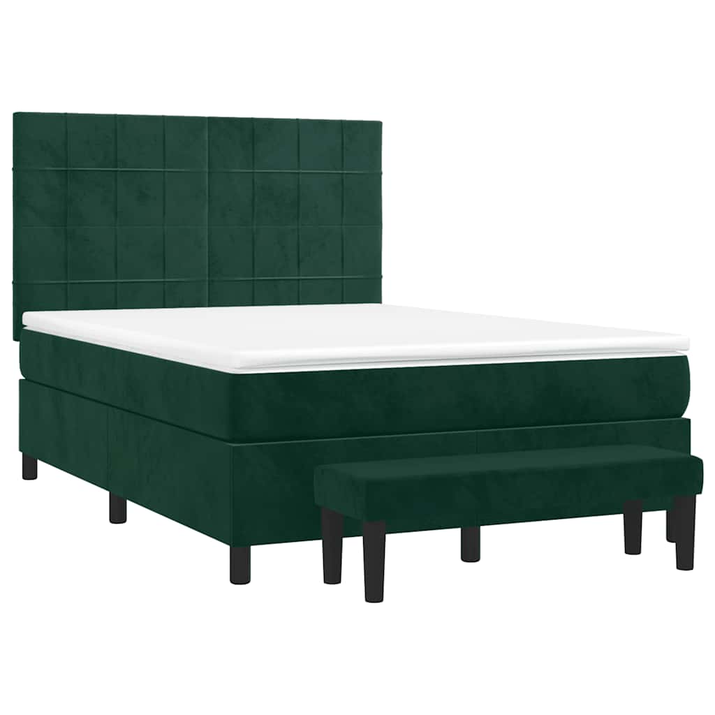 vidaXL Κρεβάτι Boxspring με Στρώμα Σκούρο Πράσινο 140x190εκ. Βελούδινο