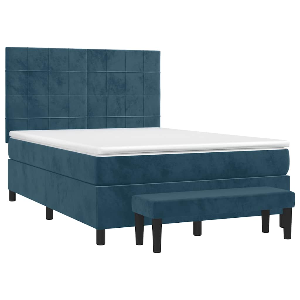 vidaXL Κρεβάτι Boxspring με Στρώμα Σκούρο Μπλε 140x190 εκ. Βελούδινο