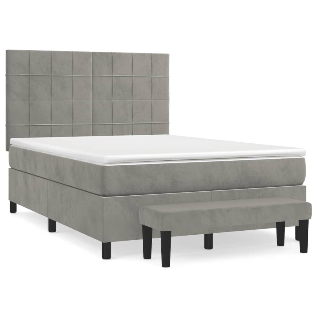 vidaXL Κρεβάτι Boxspring με Στρώμα Ανοιχτό Γκρι 140x200 εκ. Βελούδινο