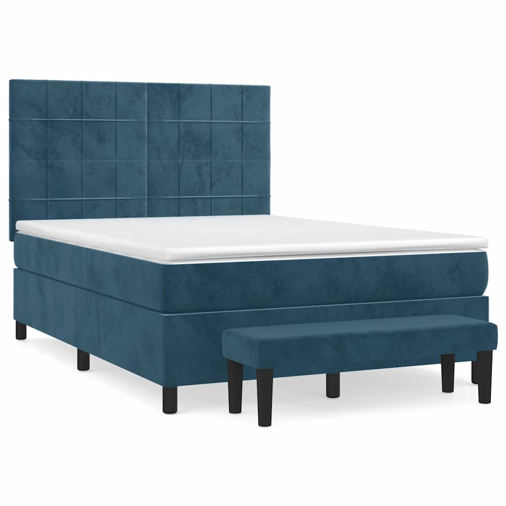 vidaXL Κρεβάτι Boxspring με Στρώμα Σκούρο Μπλε 140x200 εκ. Βελούδινο